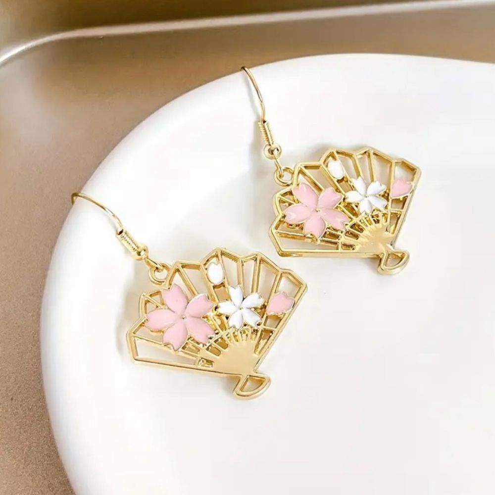 Cherry Blossom Fan-Shaped Drop Earrings